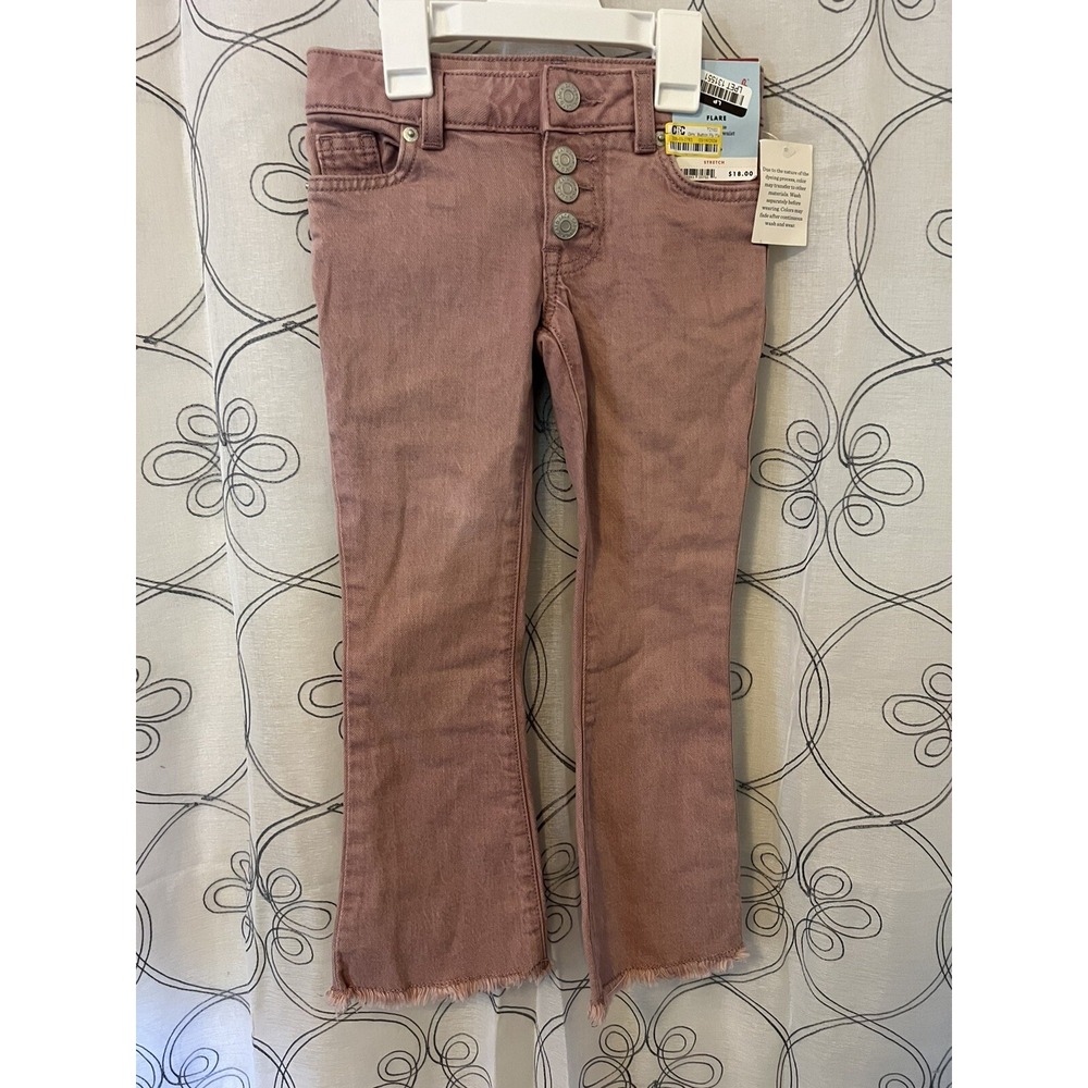 Girls Mid-rise Pink Button Flare Fly Jeans- Cat & Jack‎ Size 4